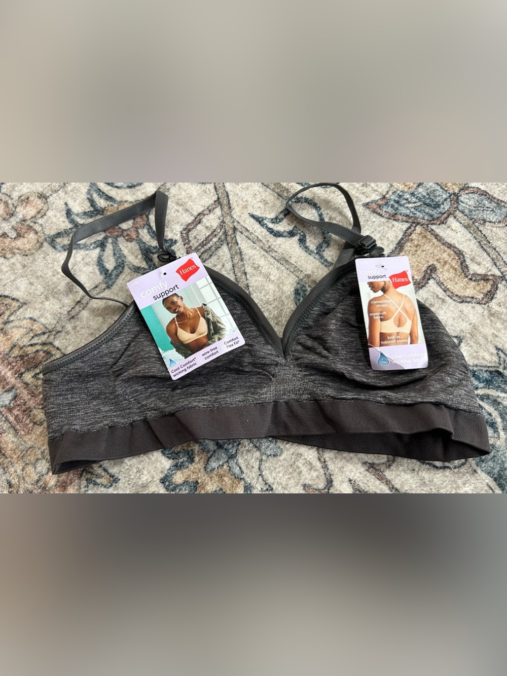 NWT ($5 bundled) S Hanes Cool Comfort Comfy WF Bralette in Heather Charcoal
